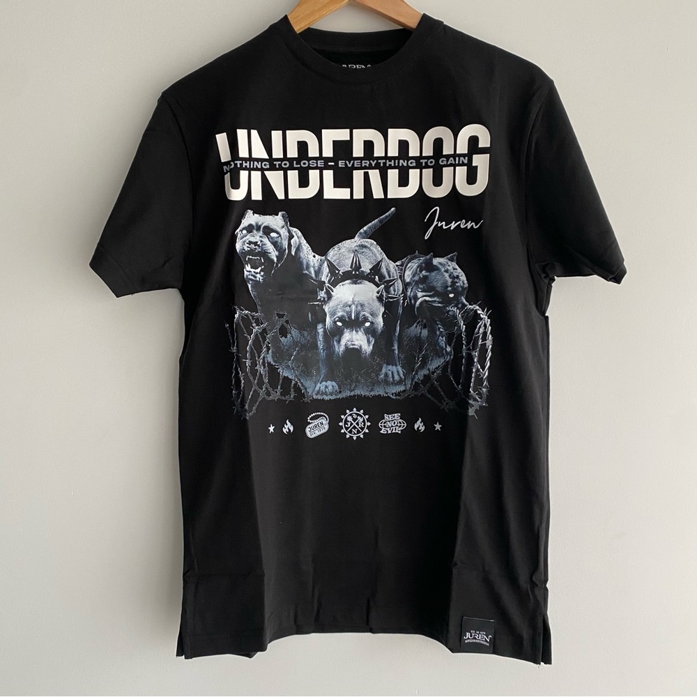 Men’s Underdog Printed Short Sleeve T-Shirt Black Juren Clothing Size S